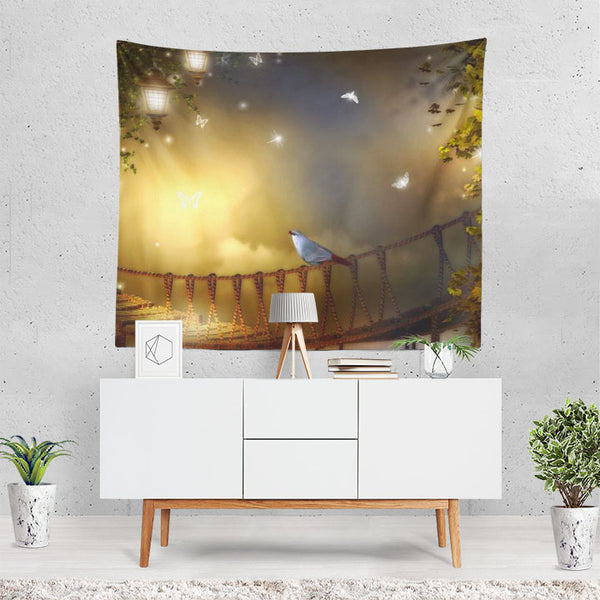 Artistic Bridge Bridges Rope Bridge Bird Lantern L Tapestry