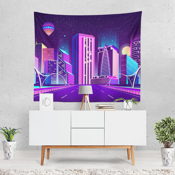 Artistic City Building Skyscraper Road Tapestry